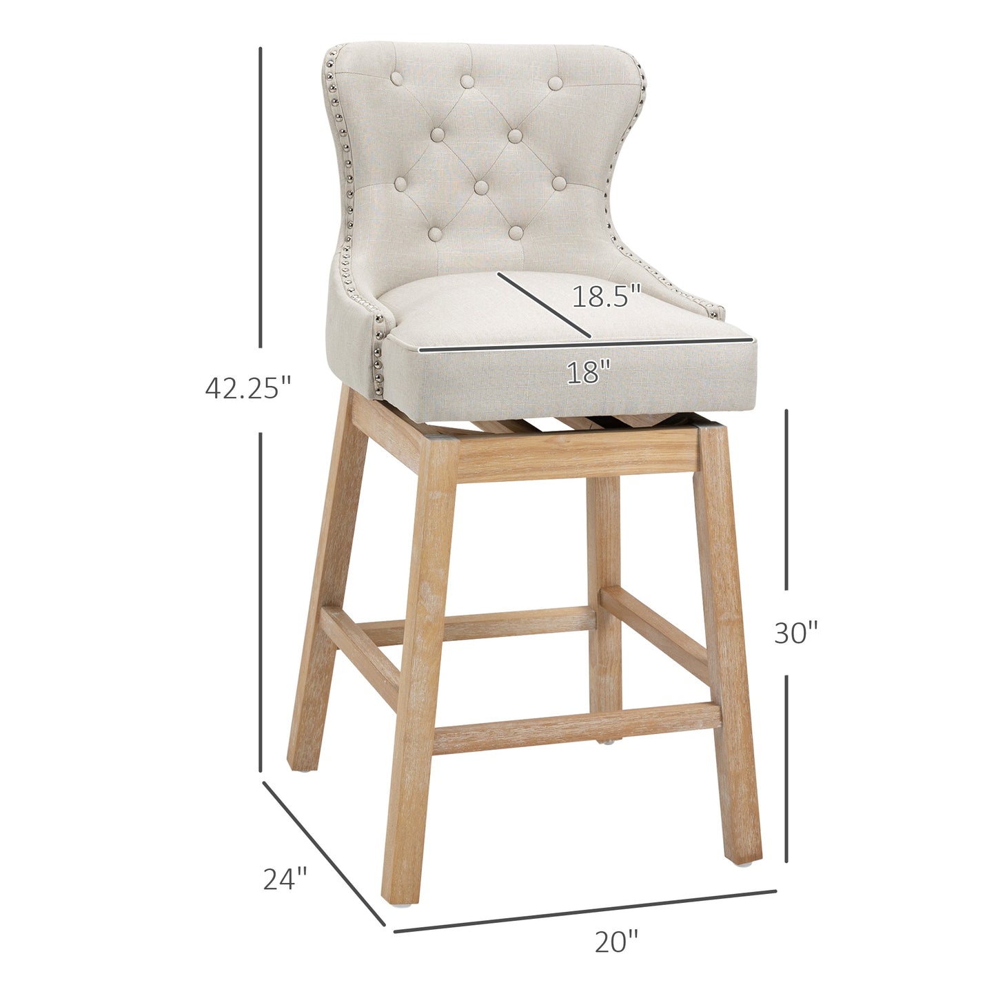 1st Choice Fabric Bar Height 180° Swivel Trim Pub Chairs - Set of 2
