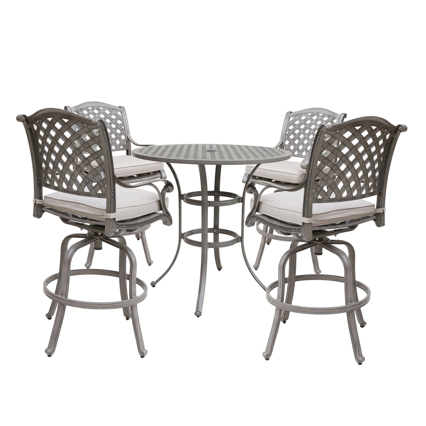5 Piece Cast Aluminum Bar Set With Cushion