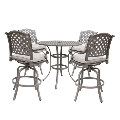 5 Piece Cast Aluminum Bar Set With Cushion