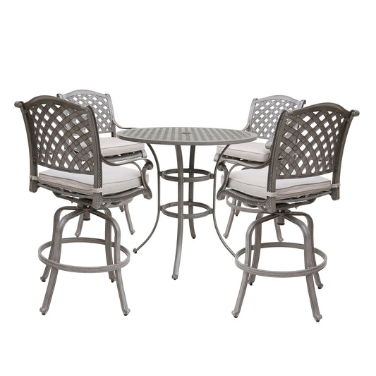 5 Piece Cast Aluminum Bar Set With Cushion