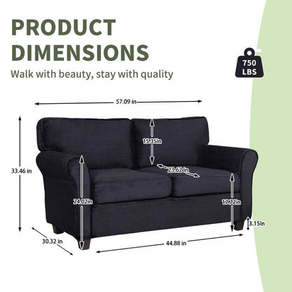 57' Modern 2 - Seater Corduroy Sofa With Removable Backrest & Seat Cushions,Padded Armrests,High Rebound Sponge Filled with Solid Wood and Composite Frame,Easy Assembly For Living Room,Bedroom,Office. - 1st Choice Furniture Direct