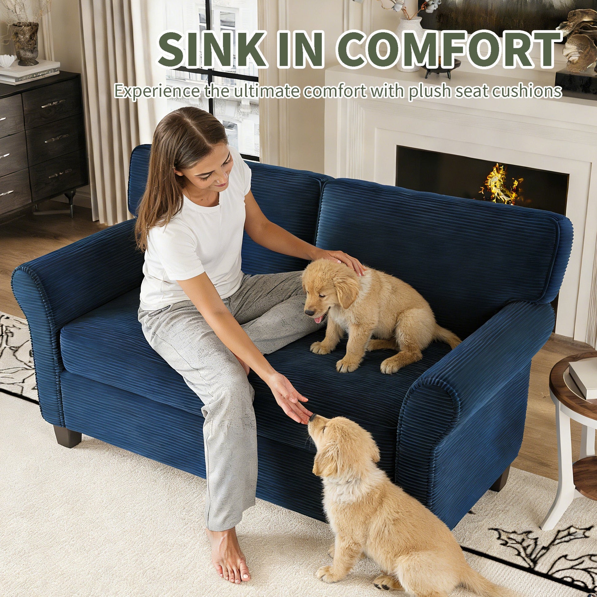 57' Modern 2 - Seater Corduroy Sofa With Removable Backrest & Seat Cushions,Padded Armrests,High Rebound Sponge Filled with Solid Wood and Composite Frame,Easy Assembly For Living Room,Bedroom,Office. - 1st Choice Furniture Direct