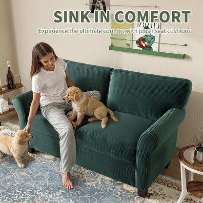 57' Modern 2 - Seater Corduroy Sofa With Removable Backrest & Seat Cushions,Padded Armrests,High Rebound Sponge Filled with Solid Wood and Composite Frame,Easy Assembly For Living Room,Bedroom,Office. - 1st Choice Furniture Direct