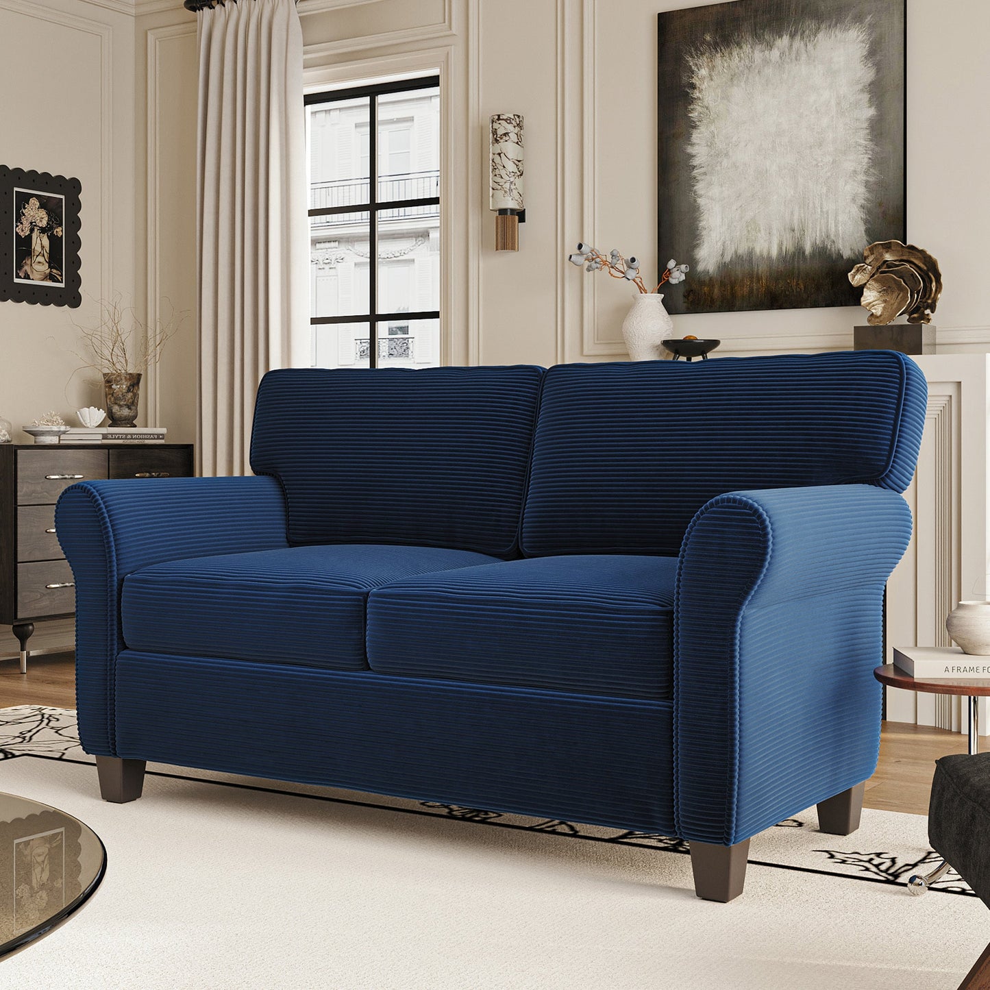 57' Modern 2 - Seater Corduroy Sofa With Removable Backrest & Seat Cushions,Padded Armrests,High Rebound Sponge Filled with Solid Wood and Composite Frame,Easy Assembly For Living Room,Bedroom,Office. - 1st Choice Furniture Direct