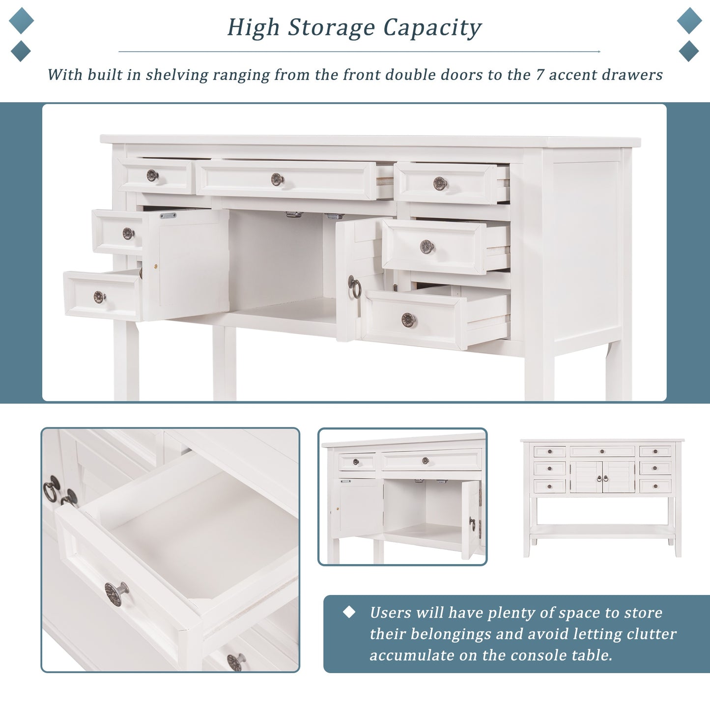 1st Choice 44.5" Modern Living Room Console Table Sofa Table in White