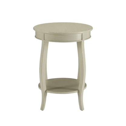 Antique White Round End Table with Bottom Shelf