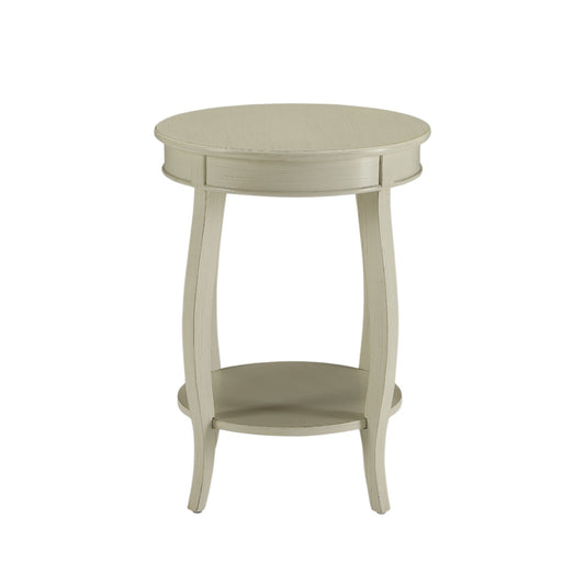 Antique White Round End Table with Bottom Shelf