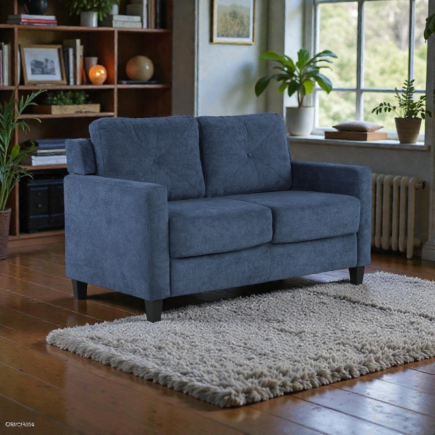 58'W Navy Chenille Loveseat - 1st Choice Furniture Direct