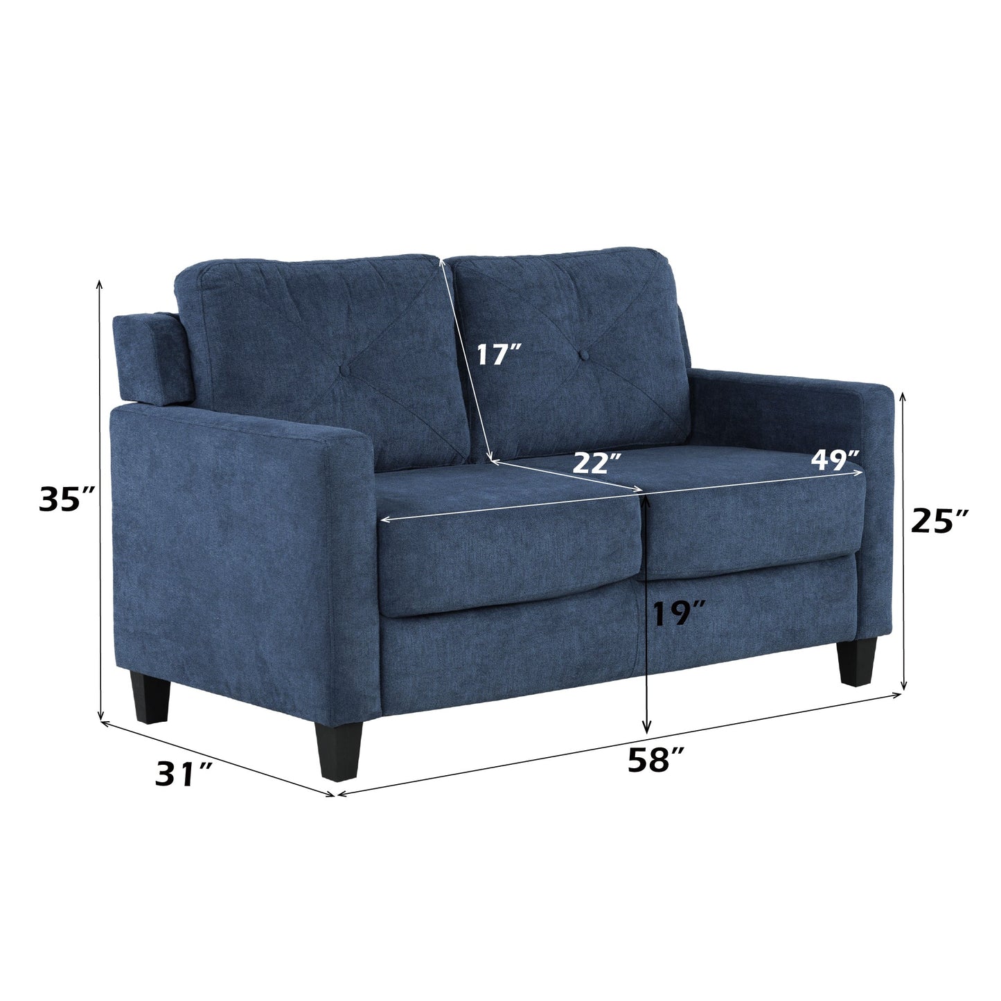 58'W Navy Chenille Loveseat - 1st Choice Furniture Direct