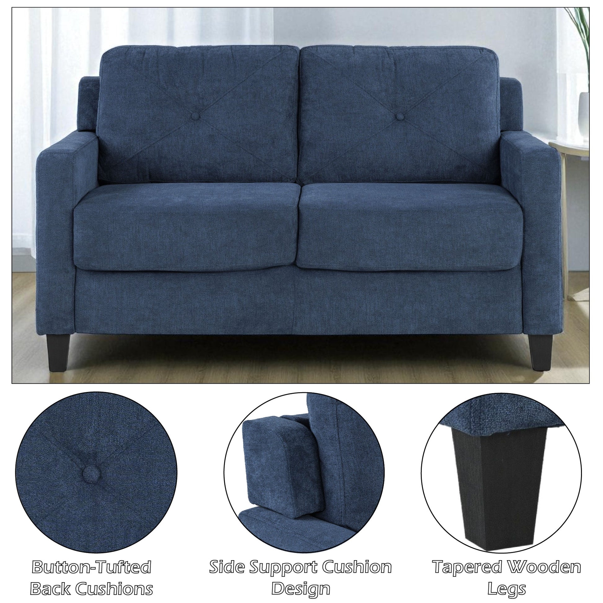 58'W Navy Chenille Loveseat - 1st Choice Furniture Direct