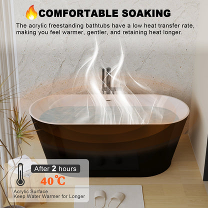 59' Acrylic Freestanding Bathtub, Stand Alone Soaking Tub, Glossy Black Acrylic, Toe - tap Chrome Drain, cUPC Certified - 1st Choice Furniture Direct
