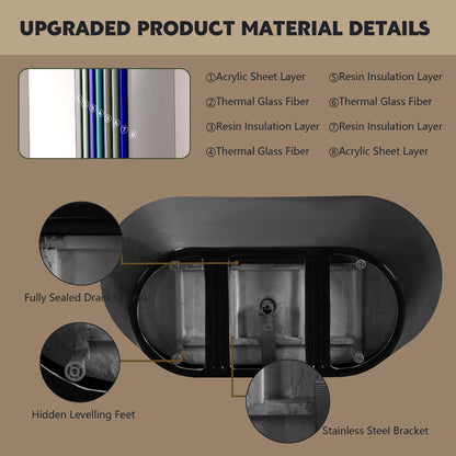 59' Acrylic Freestanding Bathtub, Stand Alone Soaking Tub, Glossy Black Acrylic, Toe - tap Chrome Drain, cUPC Certified - 1st Choice Furniture Direct