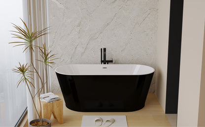 59' Acrylic Freestanding Bathtub, Stand Alone Soaking Tub, Glossy Black Acrylic, Toe - tap Chrome Drain, cUPC Certified - 1st Choice Furniture Direct