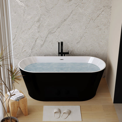 59' Acrylic Freestanding Bathtub, Stand Alone Soaking Tub, Glossy Black Acrylic, Toe - tap Chrome Drain, cUPC Certified - 1st Choice Furniture Direct