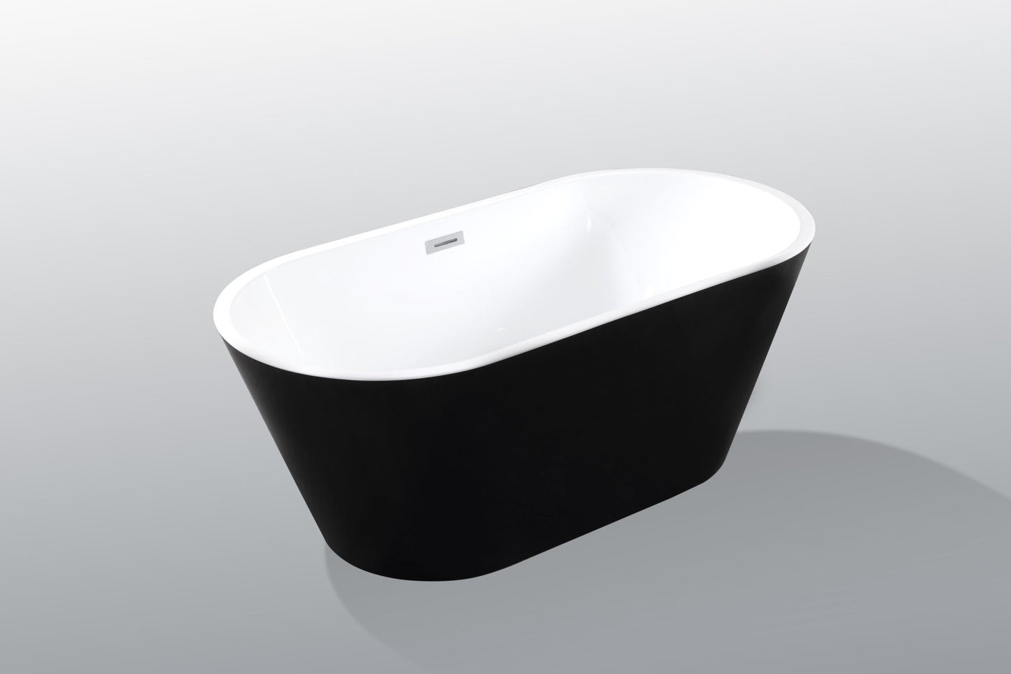 59' Acrylic Freestanding Bathtub, Stand Alone Soaking Tub, Glossy Black Acrylic, Toe - tap Chrome Drain, cUPC Certified - 1st Choice Furniture Direct