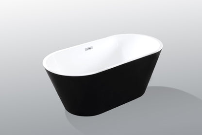 59' Acrylic Freestanding Bathtub, Stand Alone Soaking Tub, Glossy Black Acrylic, Toe - tap Chrome Drain, cUPC Certified - 1st Choice Furniture Direct