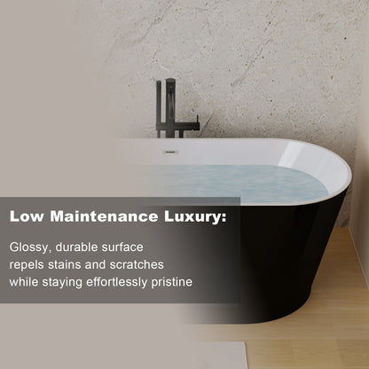 59' Acrylic Freestanding Bathtub, Stand Alone Soaking Tub, Glossy Black Acrylic, Toe - tap Chrome Drain, cUPC Certified - 1st Choice Furniture Direct