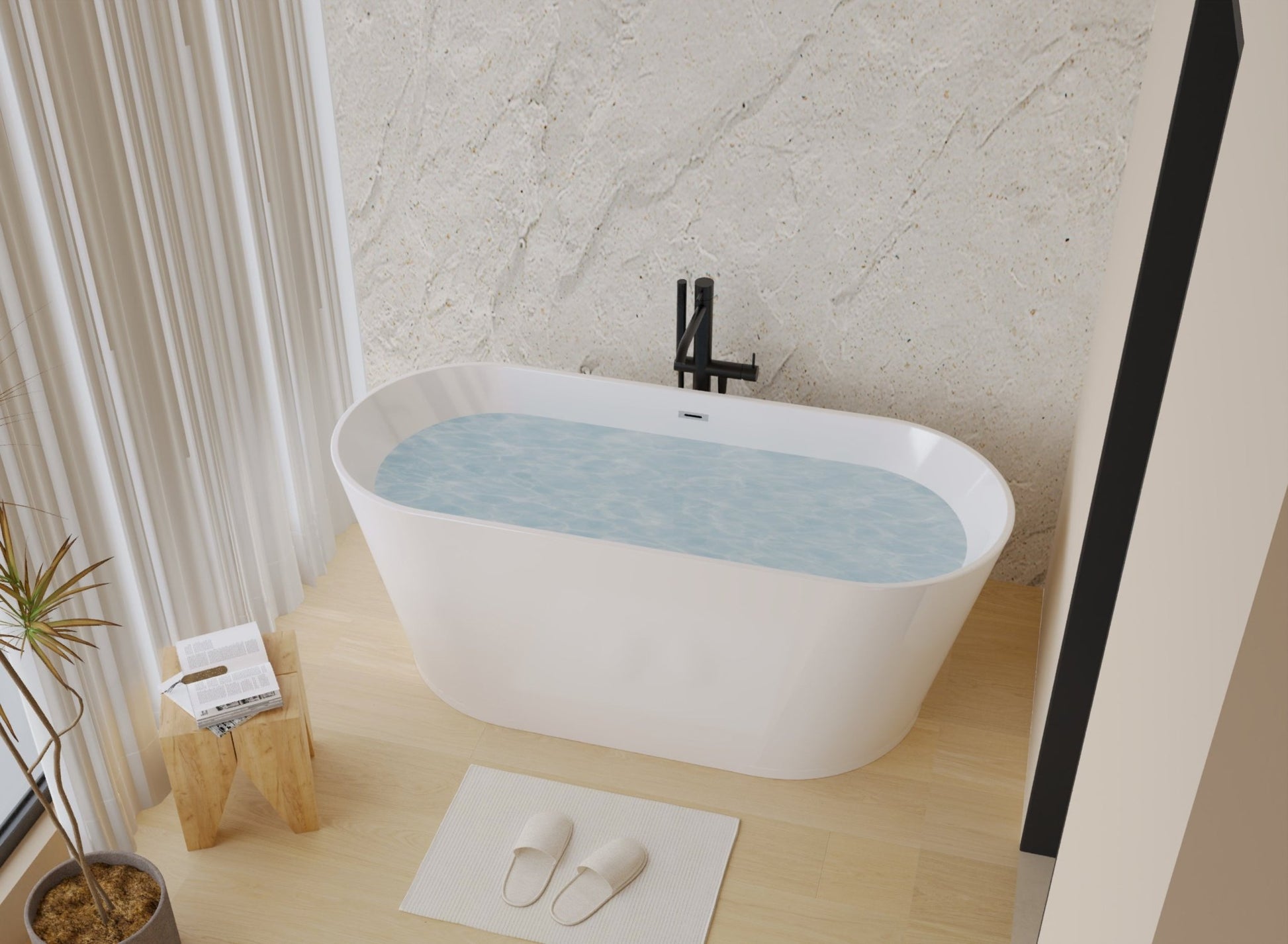 59' Acrylic Freestanding Bathtub, Stand Alone Soaking Tub, Glossy White Acrylic, Toe - tap Chrome Drain, cUPC Certified - 1st Choice Furniture Direct