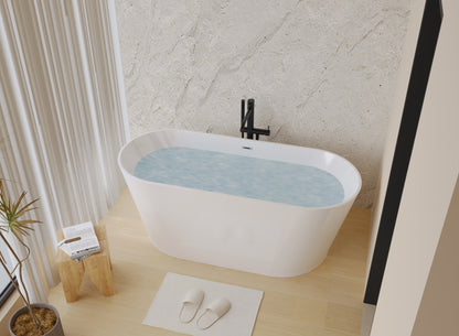 59' Acrylic Freestanding Bathtub, Stand Alone Soaking Tub, Glossy White Acrylic, Toe - tap Chrome Drain, cUPC Certified - 1st Choice Furniture Direct