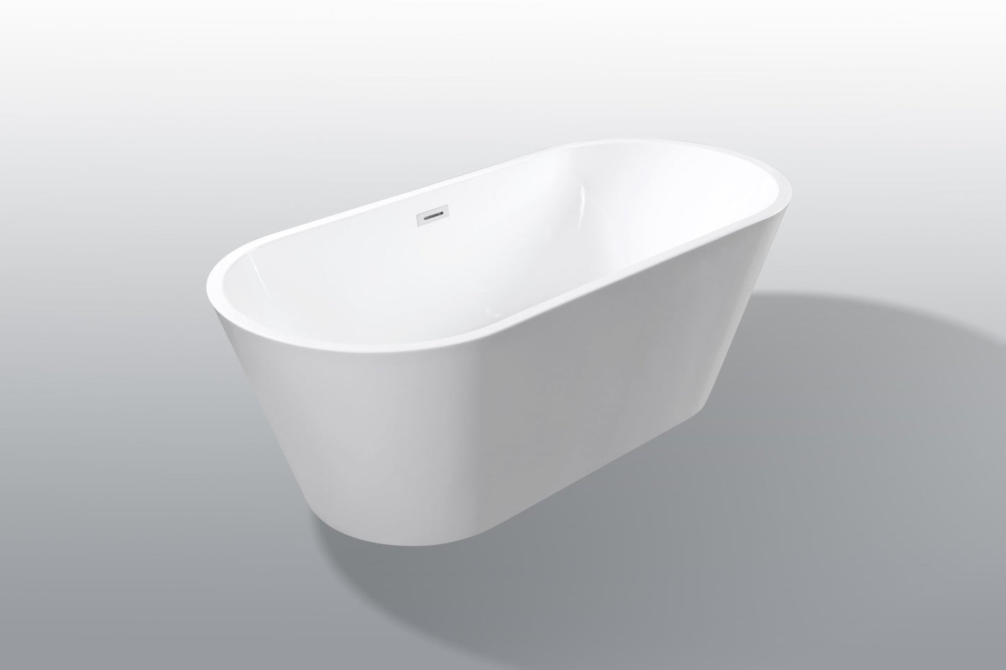 59' Acrylic Freestanding Bathtub, Stand Alone Soaking Tub, Glossy White Acrylic, Toe - tap Chrome Drain, cUPC Certified - 1st Choice Furniture Direct