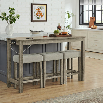 59” Bar Table Set with Power Outlet | 4 - Piece Dining Table with 3 Upholstered Stools - 1st Choice Furniture Direct