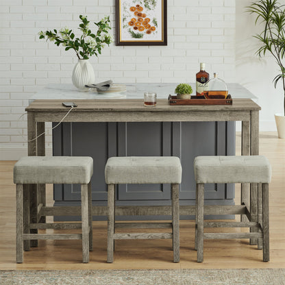 59” Bar Table Set with Power Outlet | 4 - Piece Dining Table with 3 Upholstered Stools - 1st Choice Furniture Direct