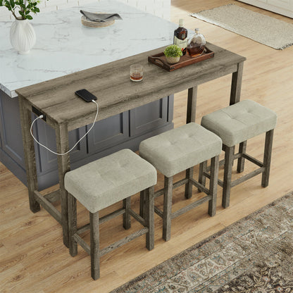 59” Bar Table Set with Power Outlet | 4 - Piece Dining Table with 3 Upholstered Stools - 1st Choice Furniture Direct
