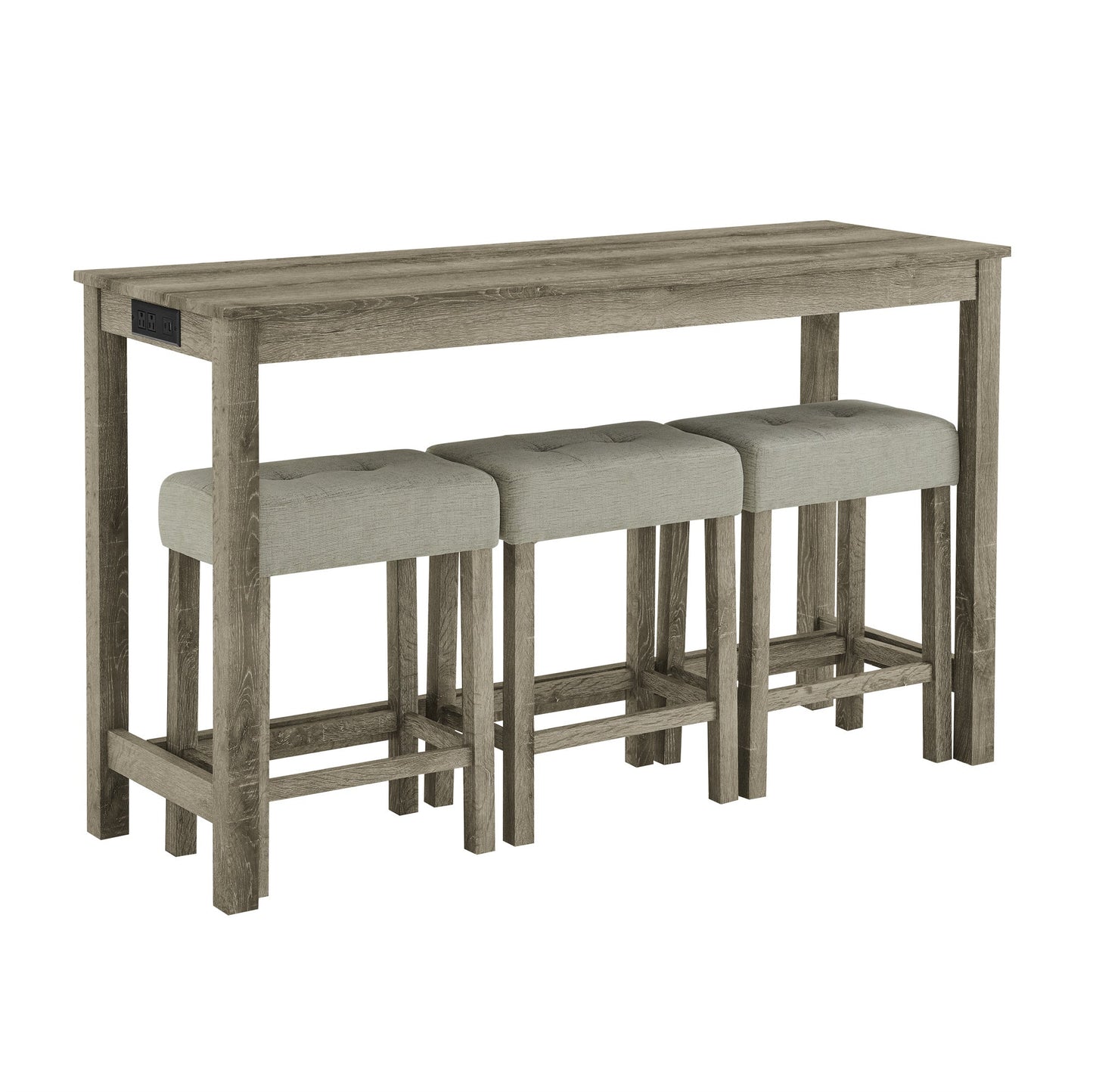 59” Bar Table Set with Power Outlet | 4 - Piece Dining Table with 3 Upholstered Stools - 1st Choice Furniture Direct
