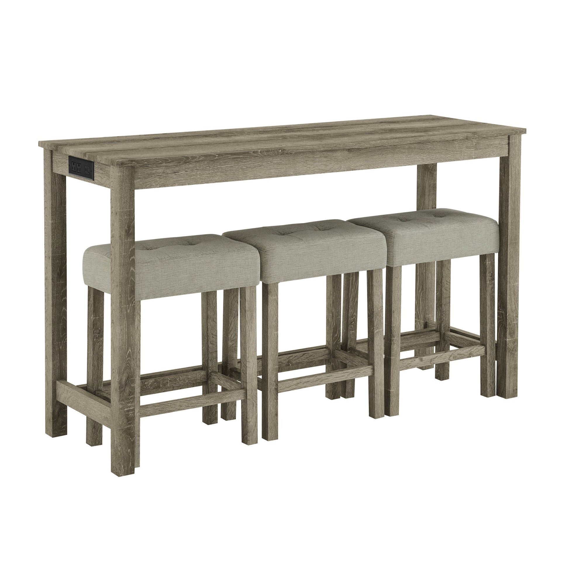 59” Bar Table Set with Power Outlet | 4 - Piece Dining Table with 3 Upholstered Stools - 1st Choice Furniture Direct