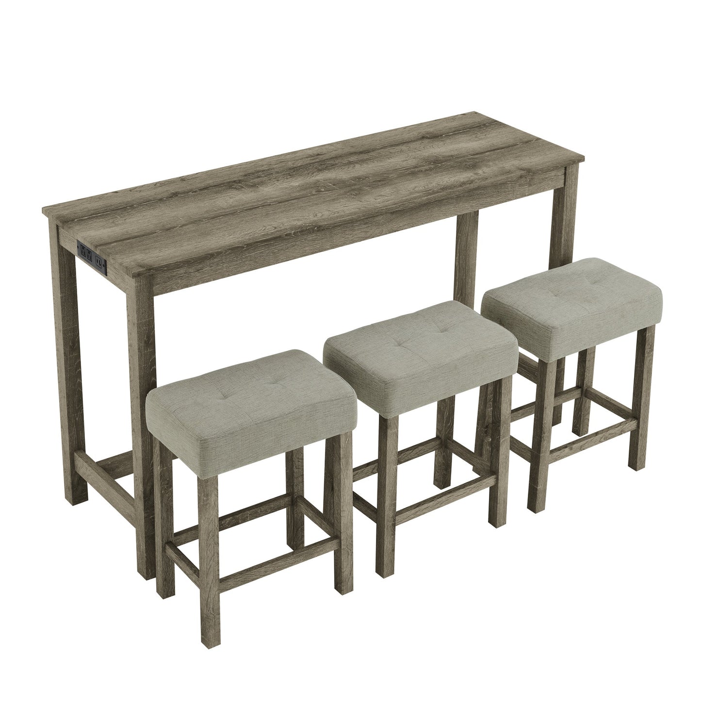59” Bar Table Set with Power Outlet | 4 - Piece Dining Table with 3 Upholstered Stools - 1st Choice Furniture Direct