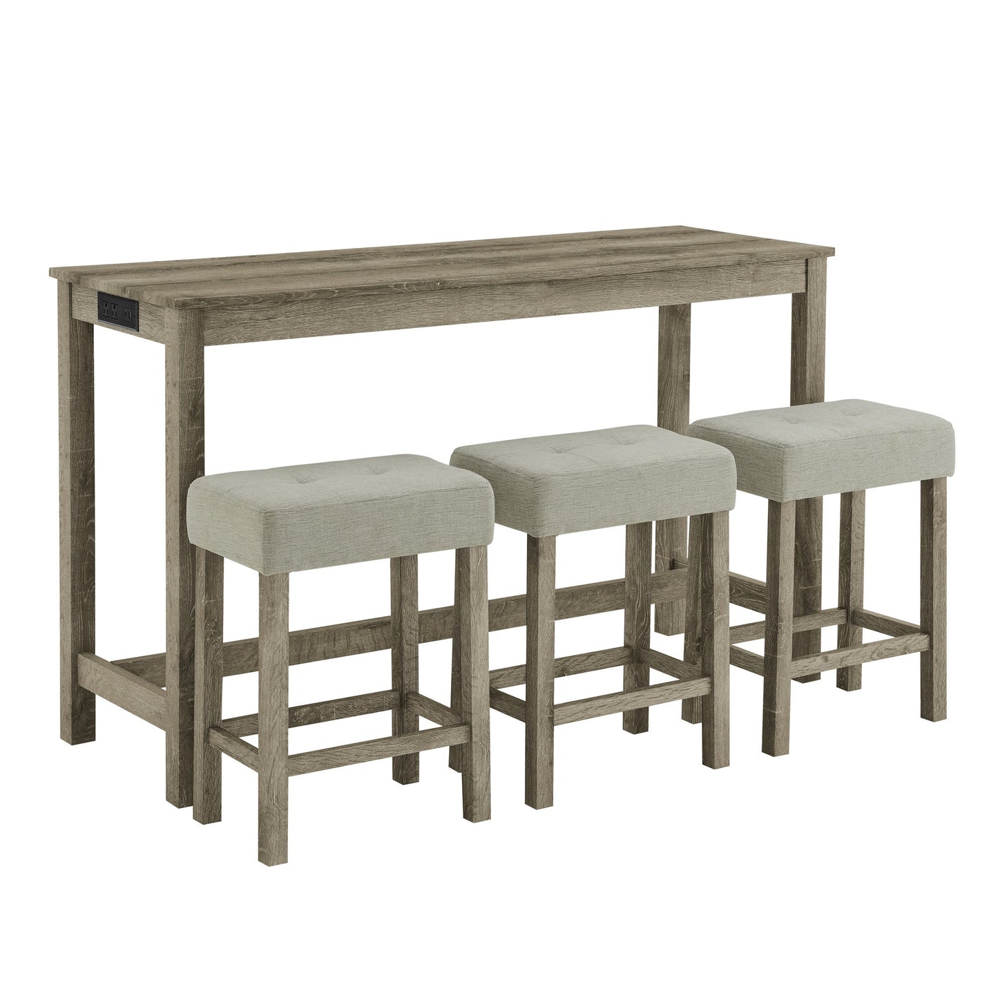 59” Bar Table Set with Power Outlet | 4 - Piece Dining Table with 3 Upholstered Stools - 1st Choice Furniture Direct