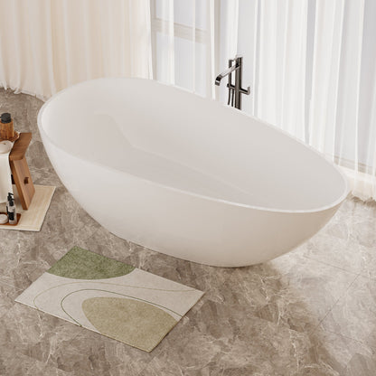 59' Freestanding Solid Surface Bathtub, Luxury Handcrafted Stone Resin Freestanding Soaking Bathtub with Overflow and Pop - up Drain, Glossy White 24S02 - 59GW - 1st Choice Furniture Direct