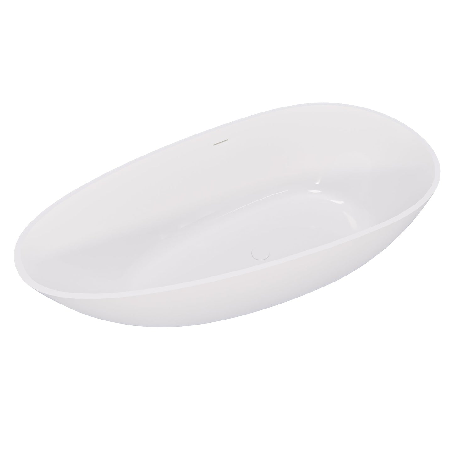 59' Freestanding Solid Surface Bathtub, Luxury Handcrafted Stone Resin Freestanding Soaking Bathtub with Overflow and Pop - up Drain, Glossy White 24S02 - 59GW - 1st Choice Furniture Direct