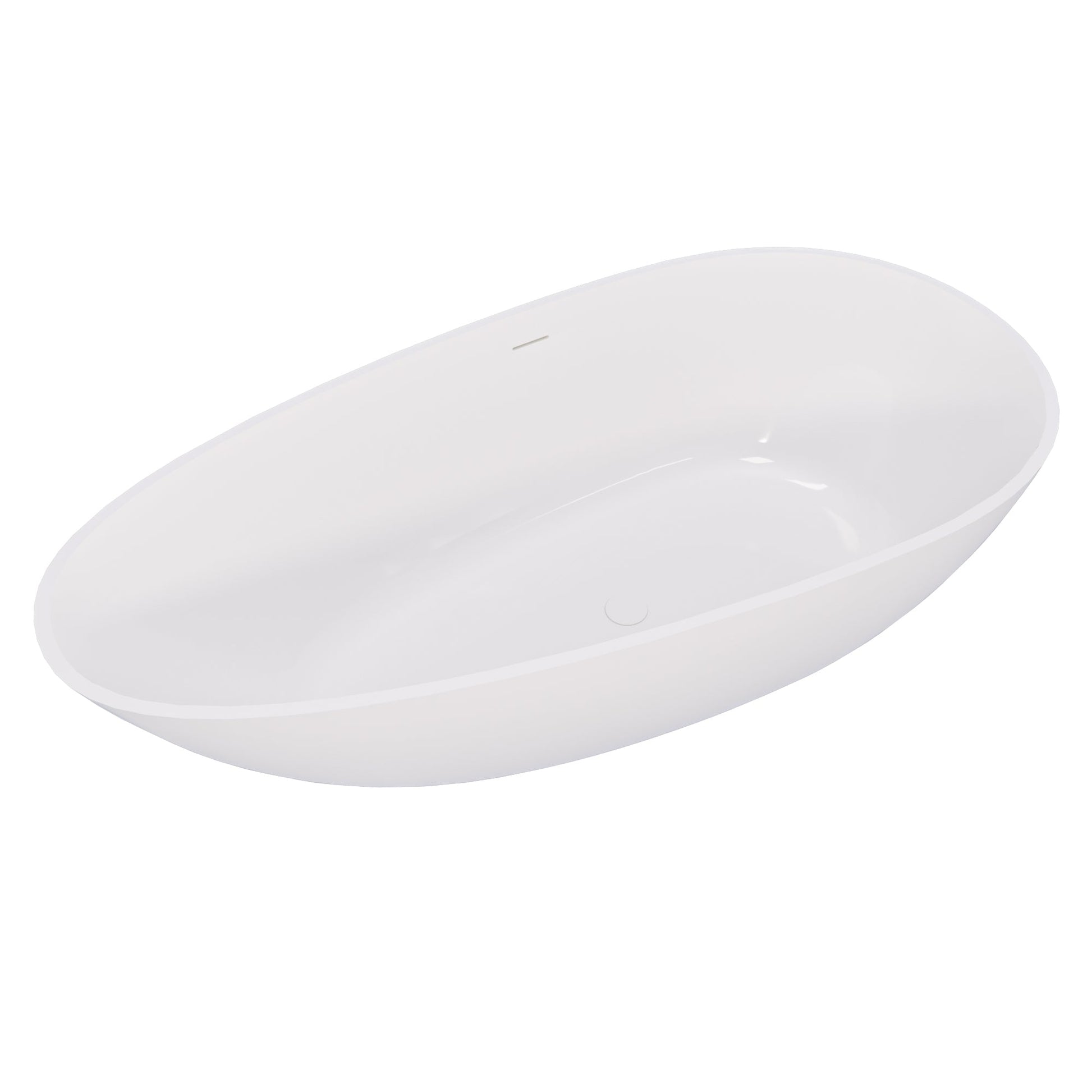 59' Freestanding Solid Surface Bathtub, Luxury Handcrafted Stone Resin Freestanding Soaking Bathtub with Overflow and Pop - up Drain, Glossy White 24S02 - 59GW - 1st Choice Furniture Direct