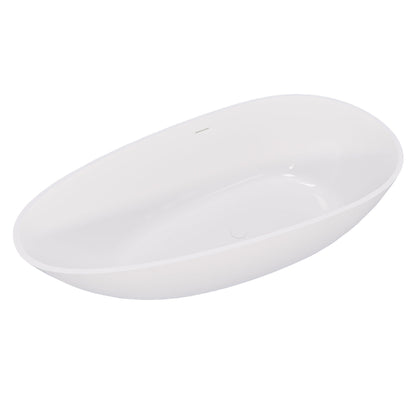 59' Freestanding Solid Surface Bathtub, Luxury Handcrafted Stone Resin Freestanding Soaking Bathtub with Overflow and Pop - up Drain, Glossy White 24S02 - 59GW - 1st Choice Furniture Direct