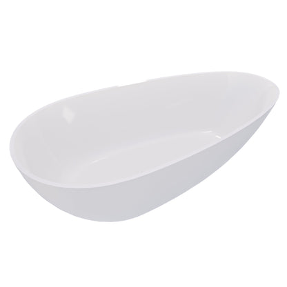 59' Freestanding Solid Surface Bathtub, Luxury Handcrafted Stone Resin Freestanding Soaking Bathtub with Overflow and Pop - up Drain, Glossy White 24S02 - 59GW - 1st Choice Furniture Direct