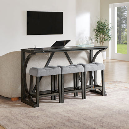 59 Inch Bar Table, Dining Table, Sofa Table with Power Outlet, 3 Upholstered Stools, 4 Piece Bar Table and Chair Set for Living Room, Dining Room, Kitchen - 1st Choice Furniture Direct