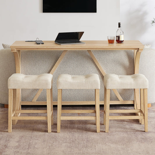 59 Inch Bar Table, Dining Table, Sofa Table with Power Outlet, 3 Upholstered Stools, 4 Piece Bar Table and Chair Set for Living Room, Dining Room, Kitchen - 1st Choice Furniture Direct