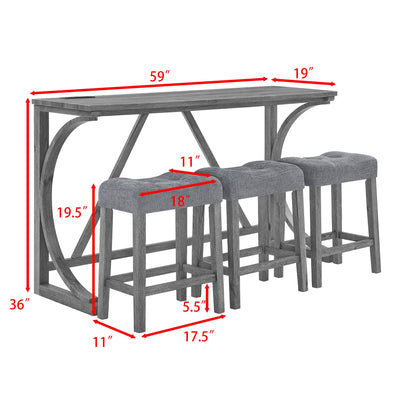 59 Inch Bar Table, Dining Table, Sofa Table with Power Outlet, 3 Upholstered Stools, 4 Piece Bar Table and Chair Set for Living Room, Dining Room, Kitchen - 1st Choice Furniture Direct