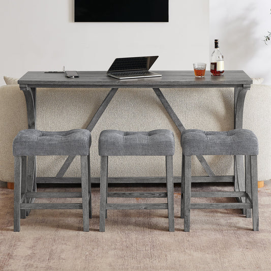 59 Inch Bar Table, Dining Table, Sofa Table with Power Outlet, 3 Upholstered Stools, 4 Piece Bar Table and Chair Set for Living Room, Dining Room, Kitchen - 1st Choice Furniture Direct