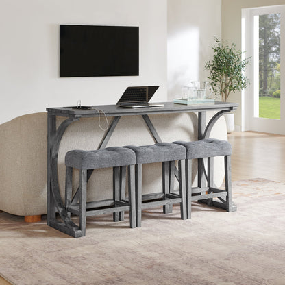 59 Inch Bar Table, Dining Table, Sofa Table with Power Outlet, 3 Upholstered Stools, 4 Piece Bar Table and Chair Set for Living Room, Dining Room, Kitchen - 1st Choice Furniture Direct