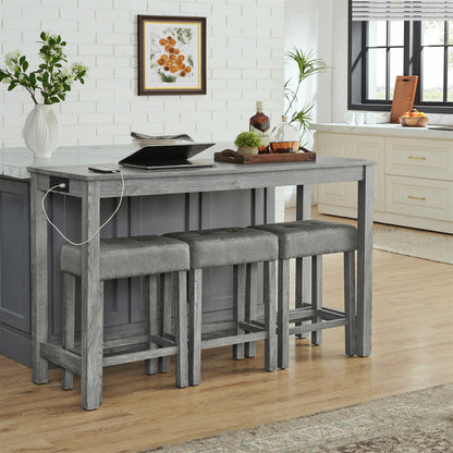59 Inch Bar Table, Dining Table, Sofa Table with Power Outlet, 3 Upholstered Stools, 4 Piece Bar Table and Chair Set for Living Room, Dining Room, Kitchen - 1st Choice Furniture Direct