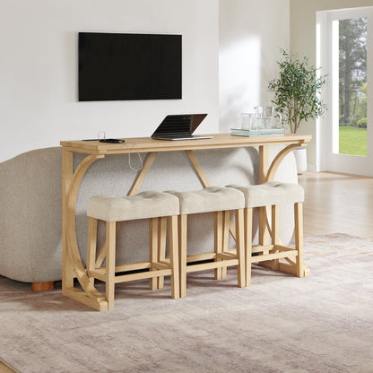 59 Inch Bar Table, Dining Table, Sofa Table with Power Outlet, 3 Upholstered Stools, 4 Piece Bar Table and Chair Set for Living Room, Dining Room, Kitchen - 1st Choice Furniture Direct