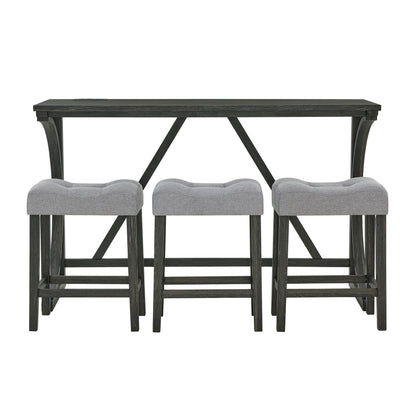 59 Inch Bar Table, Dining Table, Sofa Table with Power Outlet, 3 Upholstered Stools, 4 Piece Bar Table and Chair Set for Living Room, Dining Room, Kitchen - 1st Choice Furniture Direct
