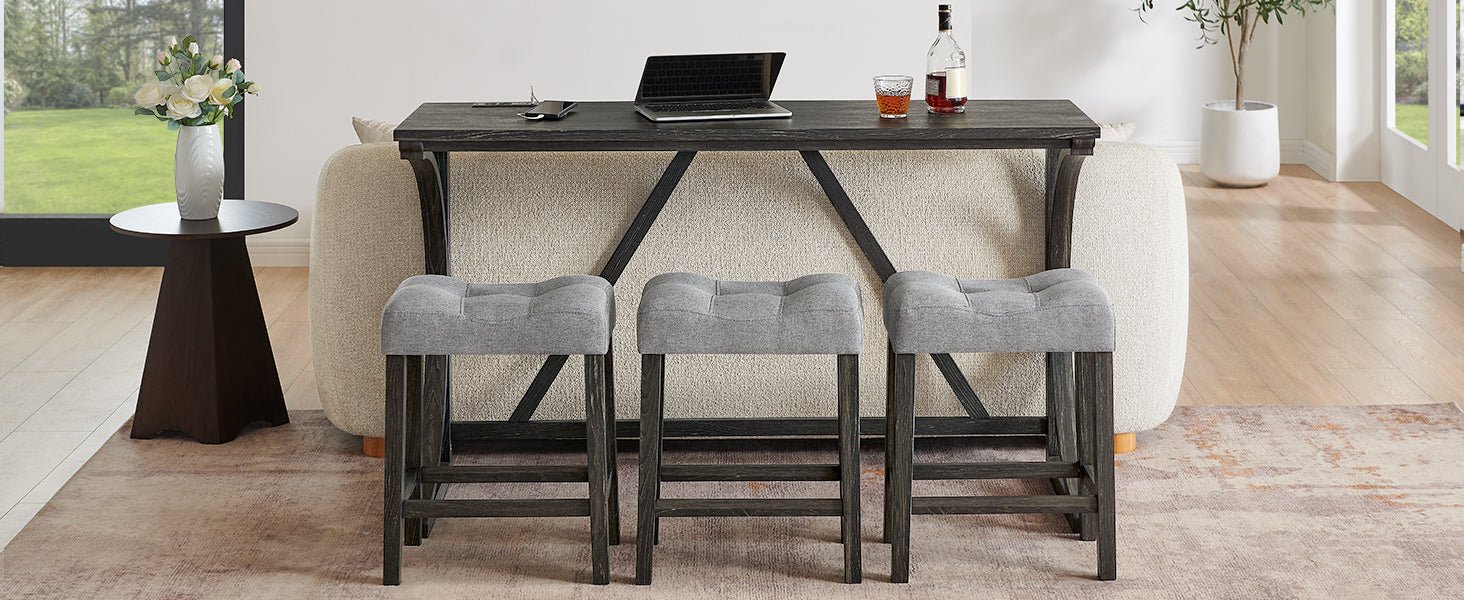 59 Inch Bar Table, Dining Table, Sofa Table with Power Outlet, 3 Upholstered Stools, 4 Piece Bar Table and Chair Set for Living Room, Dining Room, Kitchen - 1st Choice Furniture Direct