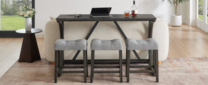 59 Inch Bar Table, Dining Table, Sofa Table with Power Outlet, 3 Upholstered Stools, 4 Piece Bar Table and Chair Set for Living Room, Dining Room, Kitchen - 1st Choice Furniture Direct