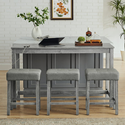 59 Inch Bar Table, Dining Table, Sofa Table with Power Outlet, 3 Upholstered Stools, 4 Piece Bar Table and Chair Set for Living Room, Dining Room, Kitchen - 1st Choice Furniture Direct