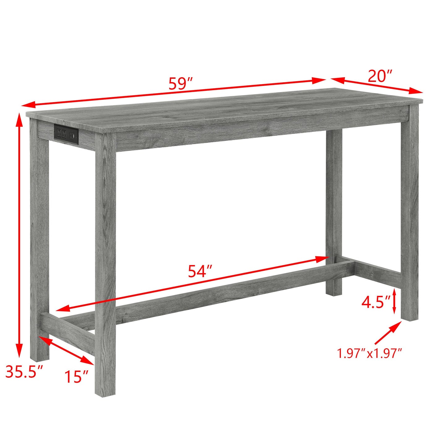 59 Inch Bar Table, Dining Table, Sofa Table with Power Outlet, 3 Upholstered Stools, 4 Piece Bar Table and Chair Set for Living Room, Dining Room, Kitchen - 1st Choice Furniture Direct