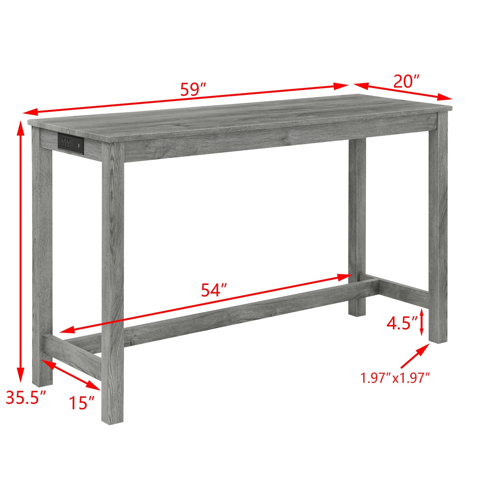 59 Inch Bar Table, Dining Table, Sofa Table with Power Outlet, 3 Upholstered Stools, 4 Piece Bar Table and Chair Set for Living Room, Dining Room, Kitchen - 1st Choice Furniture Direct