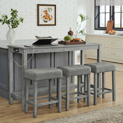 59 Inch Bar Table, Dining Table, Sofa Table with Power Outlet, 3 Upholstered Stools, 4 Piece Bar Table and Chair Set for Living Room, Dining Room, Kitchen - 1st Choice Furniture Direct